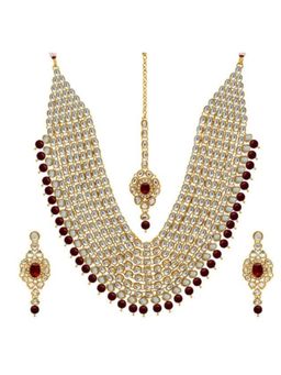 Peora - Brass Maroon Opera Designer Gold Plated Necklaces Set For Women (PF25N1111M)