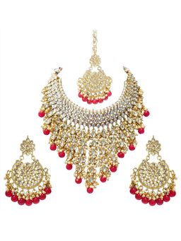 Peora - Brass Maroon Choker Designer Gold Plated Necklaces Set For Women (PF25N1177)