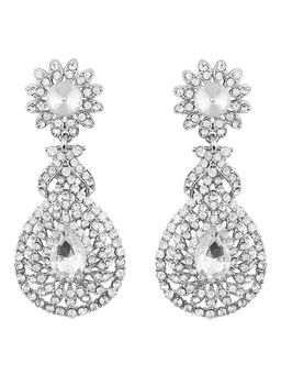 Peora - Indian Festive Silver Plated Pear Shape Austrian Diamond Earrings For Women Girls (PF37E2100W)