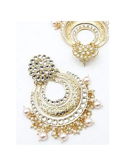 Peora - Gold Plated Kundan Pearl Big Chandbali Dangle & Drop Earrings Ethnic Jewellery (PF37E2860W)
