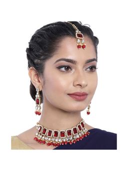 Peora - Gold Plated Traditional Kundan Choker Necklace Jewellery Set Earring Maang Tikka (PF24N2944M)