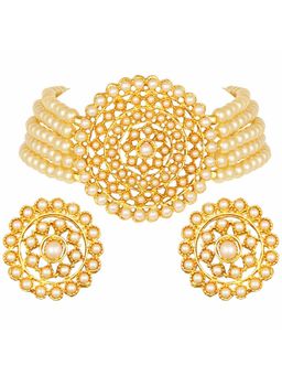 Peora - Gold Plated Pearl Choker Necklace Round Earring Traditional Jewellery Set (PF26N1374CRM)