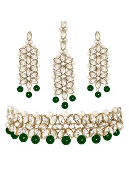 Peora - Traditional Gold Plated Kundan Faux Pearl Bridal Choker Necklace Jewellery Set (PF25BRC105G)