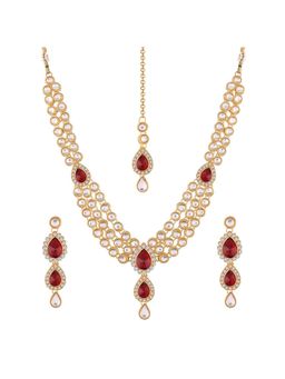 Peora - Gold Plated Traditional Kundan Long Necklace Jewellery Set Earring Maang Tikka (PF25N009R)