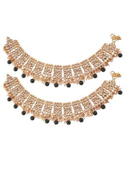 Peora - 18K Gold Plated Bridal Kundan Pearl Anklet Payal Ethnic Indian Traditional (PF37ALA022G)