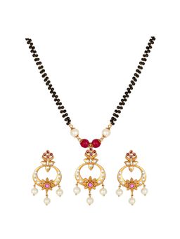 Peora - Matte Gold Finish CZ Pearl Mangalsutra With Earrings Jewellery Set Wedding (PF42MSBBN01R)
