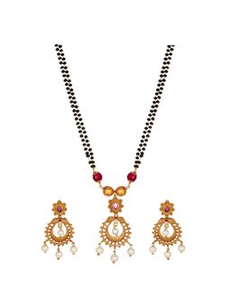 Peora - Matte Gold Finish Latest Chandbali Mangalsutra With Earrings Jewellery Set (PF42MSBBN14R)