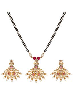Peora - Matte Gold Finish Peacock Red Mangalsutra Chandbali Earrings Wedding Jewellery (PF42MSBBN22R)