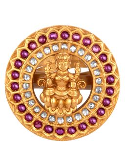 Peora - Matte Gold Finish Wedding Goddess Laxmi CZ Red Finger Ring Temple Jewellery (PF42RT403R)