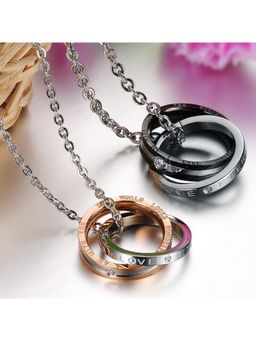 Peora - Titanium Steel Love Engraved Rings Couple Pendant Necklace Matching Set (PFCCP09)