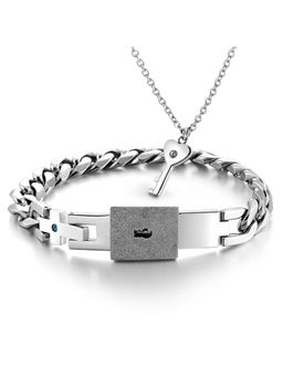 Peora - Cuban Chain Bracelet Key Pendant Chain Necklace Couple Jewellery For Men & Women (PFCCP10)