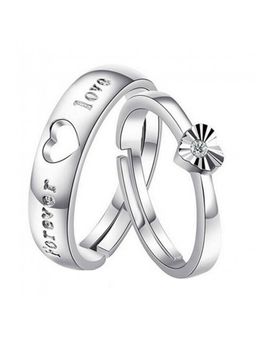Peora - Forever Austrian Crystal Love Adjustable Silver Metal Couple Ring For Men And Women (PFCCR07)
