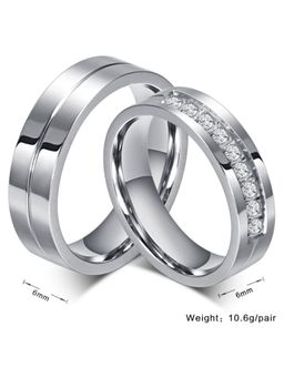 Peora - Stainless Steel Studded Promise Engagement Couple Wedding Band Rings For Men Women (PFCCR46)