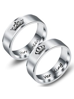 Peora - Black Her King His Queen Crown Matte Finish Matching Couple Rings For Men Women (PFCCR58)