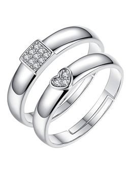 Peora - 925 Sterling Silver Plated Love Heart Anniversary Couple Engagement Rings (PFCCR79)