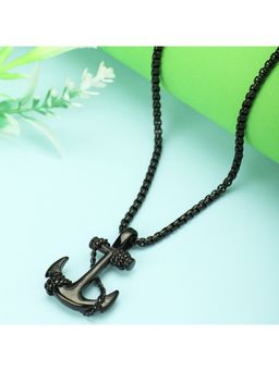 Peora - Stainless Steel Black Nautical Anchor Pirate Pendant Necklace 22inch Chain for Men (PFCP58BL)
