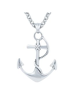 Peora - Stainless Steel Ship Anchor and Rope with 18 (inch Box Chain for Men (PFCP63)