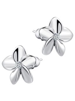 Peora - Alloy Silver Plated Floral Diamond Cut CZ Stud Earrings for Women (PX8E68)