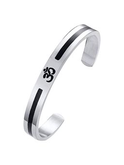 Peora - Stainless Steel Buddha Namaste Ohm Om Aum Sanskrit Symbol Cuff Bracelet for Men (PX9B78)
