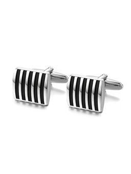 Peora - Unique Black Stripes Shirt Cufflinks for Men Business Corporate Wedding Gift (PX9CL09BL)