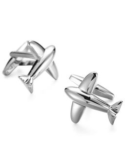 Peora - Silver Plated Airplane Plane Jet Pilot Pair Cufflinks For Men Boys Buisness Gift (PX9CL15)