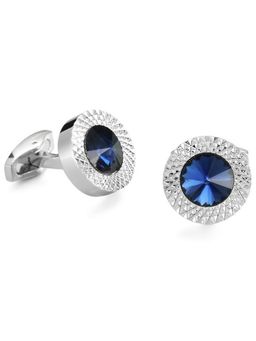 Peora - Silver Plated Circular Blue Crystal Cufflinks For Men Boys Wedding Business Gift (PX9CL22)