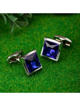 Peora - Silver Plated Blue Crystal Cufflinks for Men Boys Business Gift (PX9CL23)