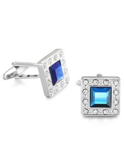 Peora - Silver Plated Ocean Blue Navy Swarovski Crystal Square Cufflinks Business Gift (PX9CL30)