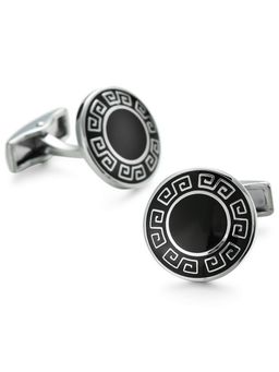 Peora - Black Silver Versace Round Designer Cufflinks For Men Boys Wedding Business Gift (PX9CL32)