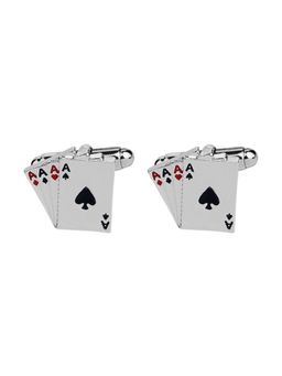Peora - Silver Plated 4 Aces Poker Cufflinks For Men Boys Wedding Business Gift (PX9CL37)