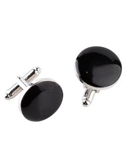 Peora - Silver Plated Black Round Stud Cufflinks for Men Boys Business Gift (PX9CL48)