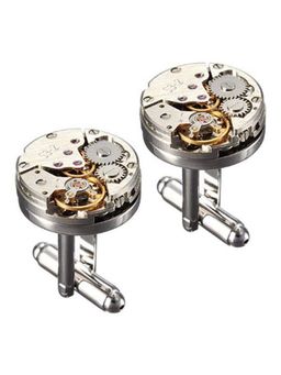 Peora - Silver Plated Deluxe Steampunk Vintage Watch Movement Shape Cufflinks Business Gift (PX9CL52)