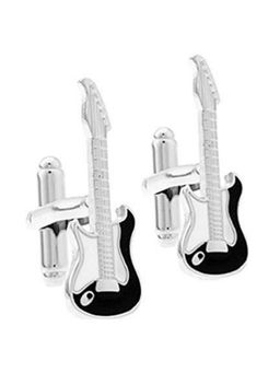 Peora - Silver Plated Black Stylish Guitar Cufflinks For Men Boys Wedding Business Gift (PX9CL54)