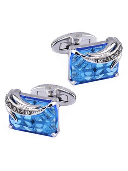 Peora - Silver Plated Blue Square Crytal Cufflinks for Men Boys Business Gift (PX9CL81)