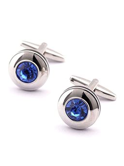 Peora - Silver Plated Circular Blue Crystal Cufflinks for Men Boys Corporate Business Gift (PX9CL82)