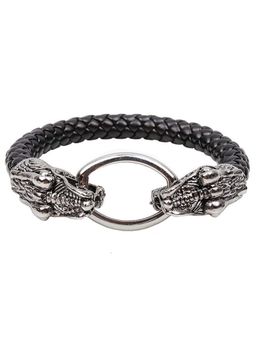 Peora - Black Pure Leather Dragon Head Braided Bracelet For Men Boys (PX9LB04)