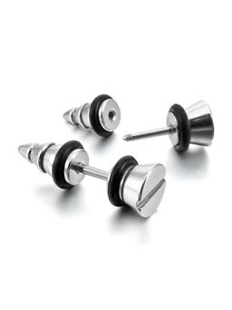 Peora - 316L Stainless Steel Stud Earrings Rubber Silver Tone Screw Spike Plug Tapers (PX9ME01)