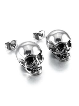 Peora - 316L Stainless Steel Silver Tone Skull Stud Earrings For Men Boys (PX9ME03S)