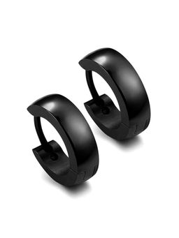 Peora - Stainless Steel Black Hoop Huggie Earrings For Men ( Black(Black) (PX9ME04BL)
