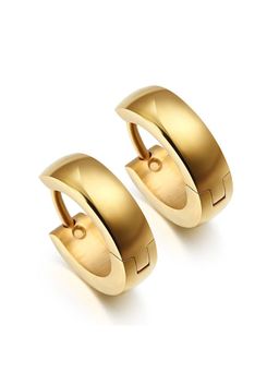 Peora - Stainless Steel Gold Hoop Huggie Earrings For Men (Gold) (PX9ME04G)