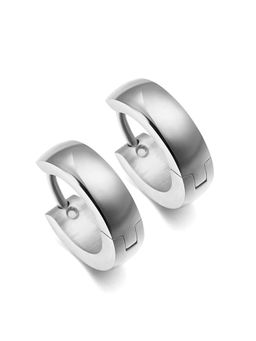 Peora - Stainless Steel Silver Plated Hoop Huggie Earrings For Men (Silver) (PX9ME04S)