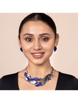 Peora - Splendid Statuesque Blue Colour Necklace Earring Set for Women & Girls (PX9N03)