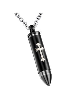Peora - Mens 316L Stainless Steel Black Colour Bullet Pendant Chain Necklace (PX9P01)