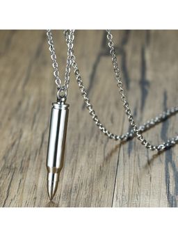 Peora - Silver Plated Titanium Stainless Steel Rifle Bullet Pendant Necklace For Men Boys (PX9P08S)