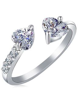 Peora - Platinum Plated Elegant Austrian Crystal Heart Cut Adjustable Ring for Women Girls (PX9R20)