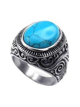 Peora - Vintage Turquoise Biker Stainless Steel Ring for Men