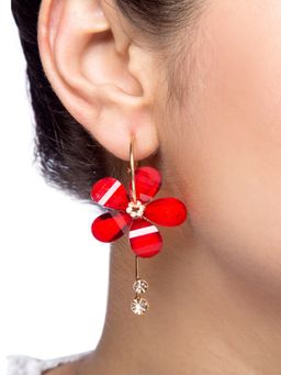 Yellow Chimes - Red Floral Hoop Earrings
