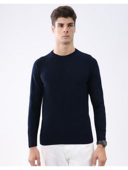 Rock.it - Navy Blue Men's Regular Fit Solid Crew Neck Full Sleeve Pullover Sweater