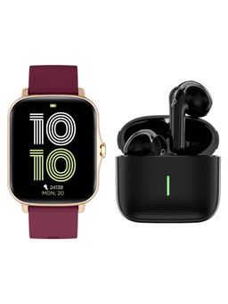 Pebble - Gift Box Set with 1.7"(4.44 cm) Smartwatch and TWS Earpods (Spark + Picobuds) Wine Gold