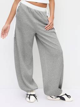 Cider - Bowknot Women's Mid-Waist Drawstring Joggers Grey